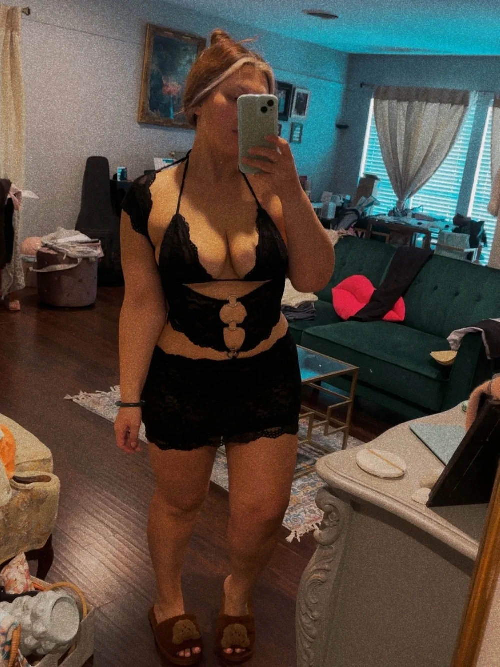 Black Lace Mini Dress with Ring Cutouts - Women - Picture 5 of 7